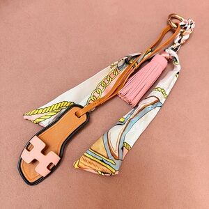 Handmade Pink Bag charms Miniature sandals tassel twilly 3in1 accessories